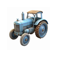 Vintage Blue Farming Tractor with Weathered Upholstery and Large Rubber Tires on Transparent Background png