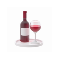 Red Wine Bottle With Blank Label And Glass On White Tray For Beverage Branding And Presentation png