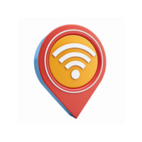 3D Red Map Pin with WiFi Symbol and Yellow Circle Signifying Wireless Internet Connection Icon png
