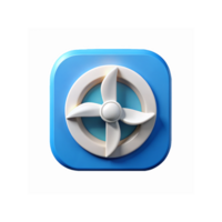 3D White Fan Icon on Blue Rounded Square Background for Mobile Apps and UI Design png