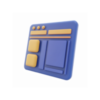 3D Minimalist Website Layout Illustration in Blue and Yellow for Design Projects and User Interfaces png