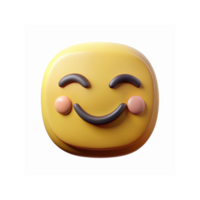 3D Yellow Smiling Face Emoji with Blush and Closed Eyes on Transparent Background for Communication Apps png