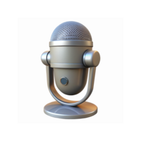 Retro Style Silver Desktop Microphone with Mesh Grill on Stand for Audio Recording and Podcasts png