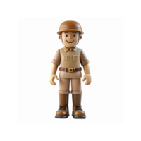 Cartoon Male Explorer Character in Tan Uniform with Helmet and Boots on Transparent Background png