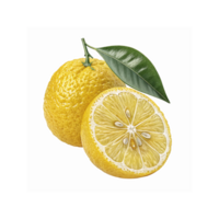 Bright Yellow Whole Lemon And Half Lemon With Green Leaf Isolated On Transparent Background png