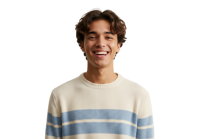 Happy Young Man Smiling Portrait Studio Shot Casual Sweater Male Model Beige Person Joyful Fashion png