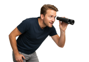 Man Using Binoculars Exploring Distant View Discovery Adventure Male Focus Search Travel Nature png