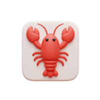 Red Lobster Cartoon 3D Icon App Button Design Element Cute Path Food Menu Image Symbol Marine png