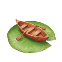 Charming Wooden Rowboat on Giant Lily Pad Peaceful Summer Scene Illustration Art Calm Oars Leaf png