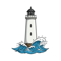 Lighthouse Standing Strong Against Powerful Ocean Waves Illustration sea art hope blue storm water png