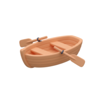 Peach Rowboat with Oars 3D Render Isolated on Black Background Cute Icon Orange Summer Travel Simple png