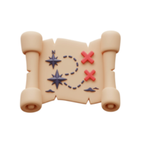 Cartoon Treasure Map Scroll 3D Render Illustration App Game Icon Quest Image Pirate XMarks Design png