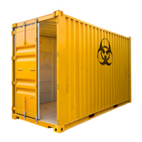 Yellow Biohazard Shipping Container with Open Door for Hazardous Material Storage and Transport png