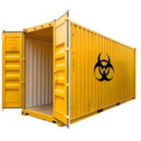 Open Yellow Shipping Container with Biohazard Symbol Isolated on Black Background png