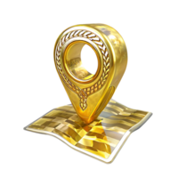 Golden Location Marker on a Luxurious Gold Map Impressive 3D Render of a Gilded Navigation Pin png