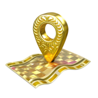 Golden Location Marker on a Checkered Map Luxurious 3D Render of a GPS Pointer png
