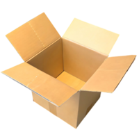 A large open cardboard box on a black background, ready for packing and shipping png