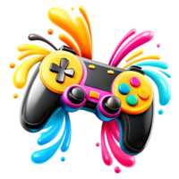 Vibrant Colorful Game Controller with Splash Art Design png