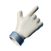 A 3D rendered of a cartoon hand pointing towards the upper right corner a gesture of direction or indication png