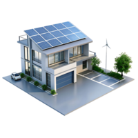 Modern EcoFriendly House with Solar Panels and Wind Turbine png