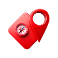 Red 3D Compass and Location Pin Icon Navigation Graphic Design Element png