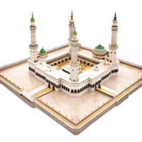 Detailed Architectural Model of a Grand Mosque with Multiple Minarets and Courtyards png