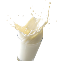 Dynamic Splash of Milk in a Glass A refreshing image of creamy milk creating a vibrant splash in a clear glass against a black background png