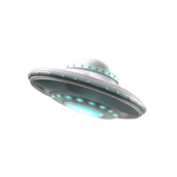 A Futuristic Flying Saucer UFO Spaceship Design in 3D Render on Black Background png