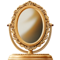Elegant Ornate Gold Vanity Mirror with Intricate Carving and Stand png
