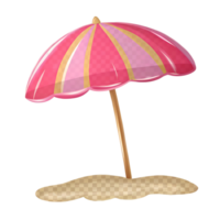 Pink and Gold Striped Beach Umbrella in the Sand A Summertime Delight png
