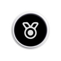 A black and white button with a rabbit on it png