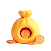 Bitcoin Money Bag 3D Render Illustration png