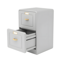 Grey Metal Filing Cabinet with Open Drawer png