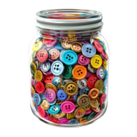 Colorful Button Jar with Assorted Sewing Buttons png