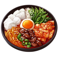 Flavorful Asian Noodle Bowl with Meat and Vegetables png