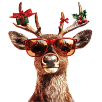 Cute Deer with Red Glasses and Christmas Antlers png