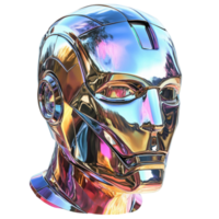 Holographic Cybernetic Robot Head with Rainbow Reflection png