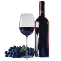 Classic Red Wine Bottle with Glass and Fresh Grapes png