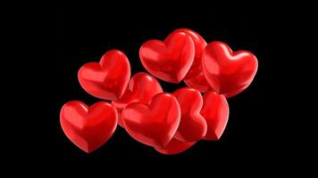 Many Balloon 3D Hearts Pop Up on Black Background video