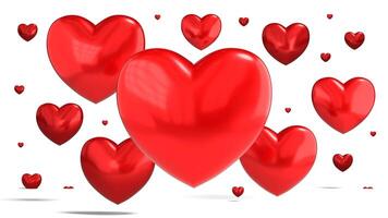 Many 3D Hearts Rotating on White Background video