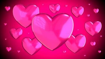 Many 3D Hearts Rotating on Gradient Pink Background video