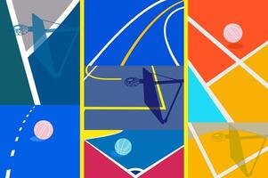 Basketball Courts. Close up of basketball court lines view. concept in flat style. High angle view of basketball court dividing lines vector