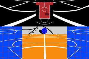 Black Basketball Courts. Close up of basketball court lines view. concept in flat style. High angle view of basketball court dividing lines vector