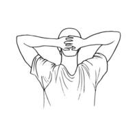 interlocked fingers of a man on the back of his head, view from the back - line art vector