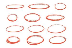 Crayon highlight set with chalk textured red frames. vector