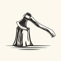 Lumberjack stump with axe for axeman logo design vector