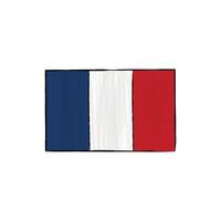 France flag with outline isolated on a white background. Hand drawn color illustration in sketch style. Graphic element. vector