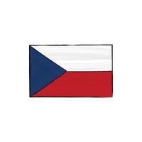 Czech Republic flag with outline isolated on a white background. Hand drawn color illustration in sketch style. Graphic element. vector