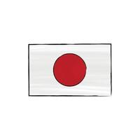 Japan flag with outline isolated on a white background. Hand drawn color illustration in sketch style. Graphic element. vector