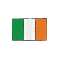 Ireland flag with outline isolated on a white background, graphic element. Hand drawn color illustration in sketch style. vector